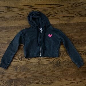 Lucy Charcoal Hoodie with Pink Heart